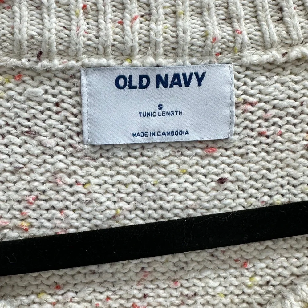 Old Navy Women's Sz S Tunic Sweater Cream Confetti Knit Oversized V-Neck Boho - Picture 3 of 7